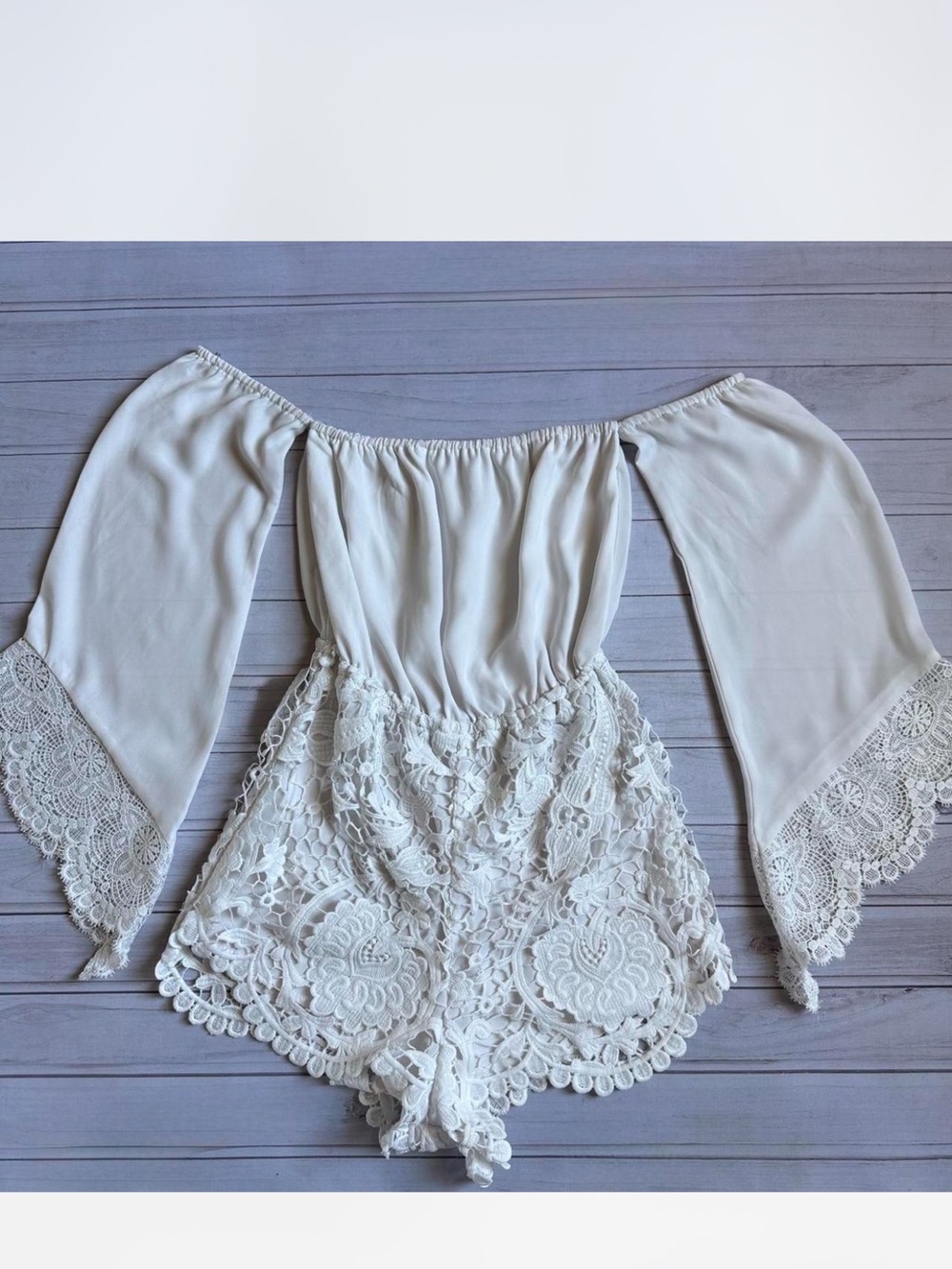 Off Shoulder White Lace Romper